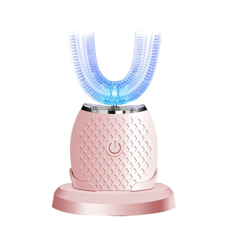 360 degrés Intelligent brosse à dents électrique U Type automatique brosse à dents sonique USB charge dent dents blanchissant la lumière bleue: Pink with box