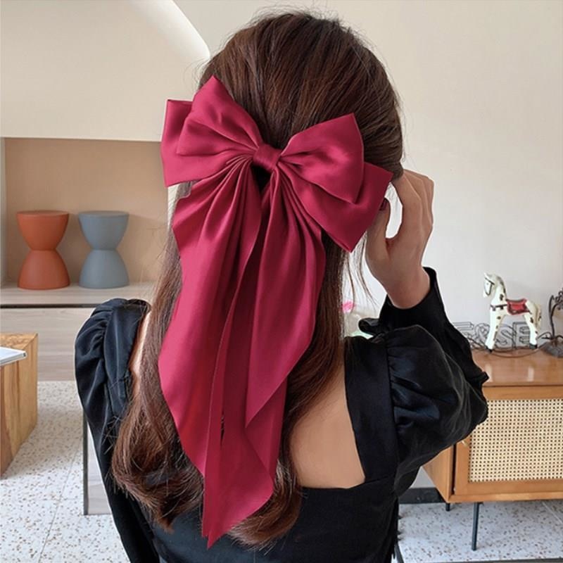 Pinza para el pelo con lazo de gasa para mujer, pasadores de horquilla con lazo grande para niña, Clip para cola de caballo de Color sólido, accesorios para el cabello,: YELLOW