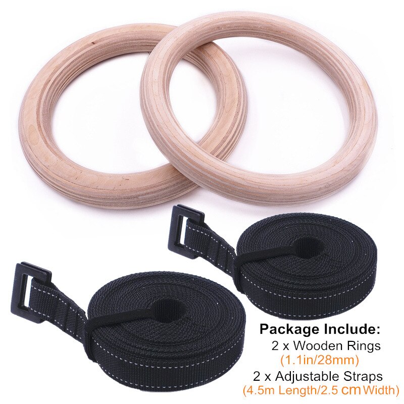 Anello per ginnastica in legno da 28/32mm con cinturini regolabili Crossfit casa palestra fitness tiro su attrezzatura per ginnastica per allenamento della forza: 28mm con Strap