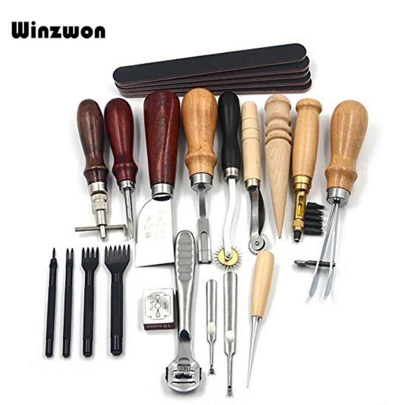 18Pcs/set Leather Craft Punch Tools Kit Stitching Carving Working Sewing Saddle Groover Leather Working Tools For Craft Man
