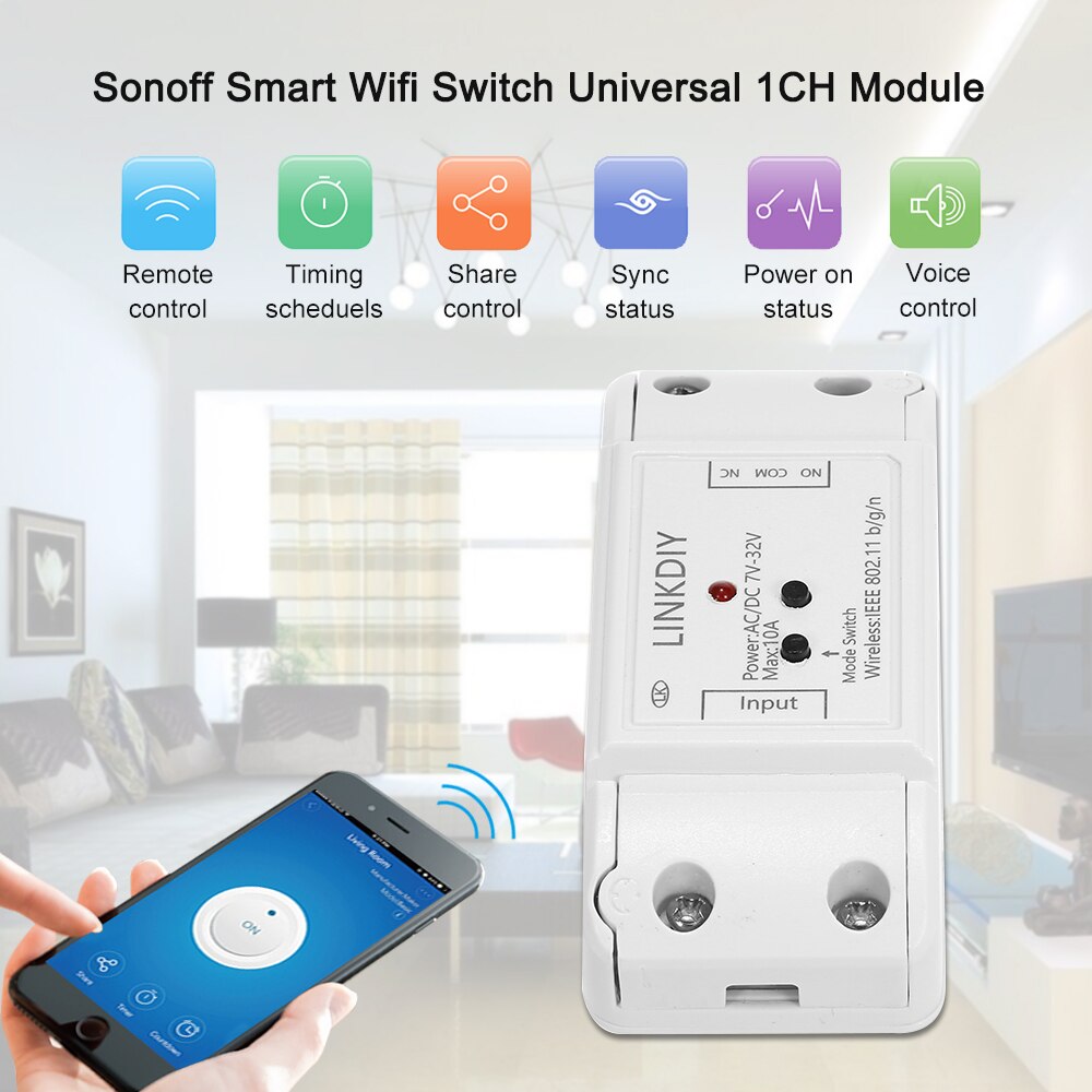 Smart Wifi Switch Universal Module 1CH DC/AC7-32V Wireless Switch Timer Phone APP Remote Control Compatible for Smart Home