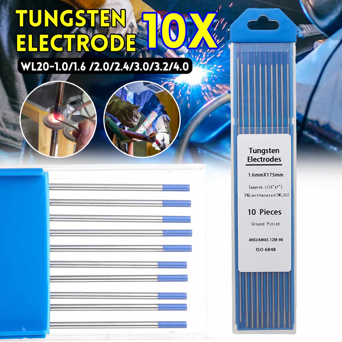 10 stk tig svejse wolfram elektroder svejse elektroder 1.0 1.6 2.0 2.4 3.0 3.2 4.0mm tig stænger