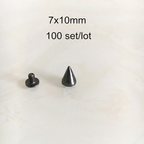 Ruuvata metalliset niittinastat, musta gunmetal punk rock piikkiniitti, luoti / härkäsarvi ruuvitappi, tee-se-itse-kengät, laukut, nahkakäsityöt: 7 x 10mm 100 setti