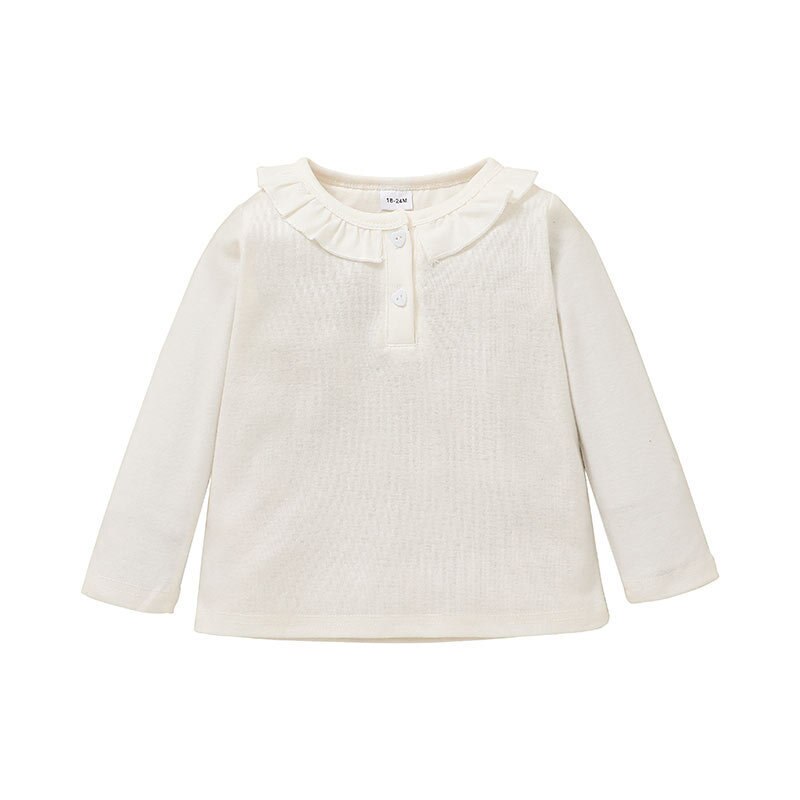 Peuter Lente Herfst Kleding Pasgeboren Baby Meisje Eenvoudige Kleding Met Lange Mouwen Ruffle Tops T-shirt Effen Sweatshirts: White / 3Y