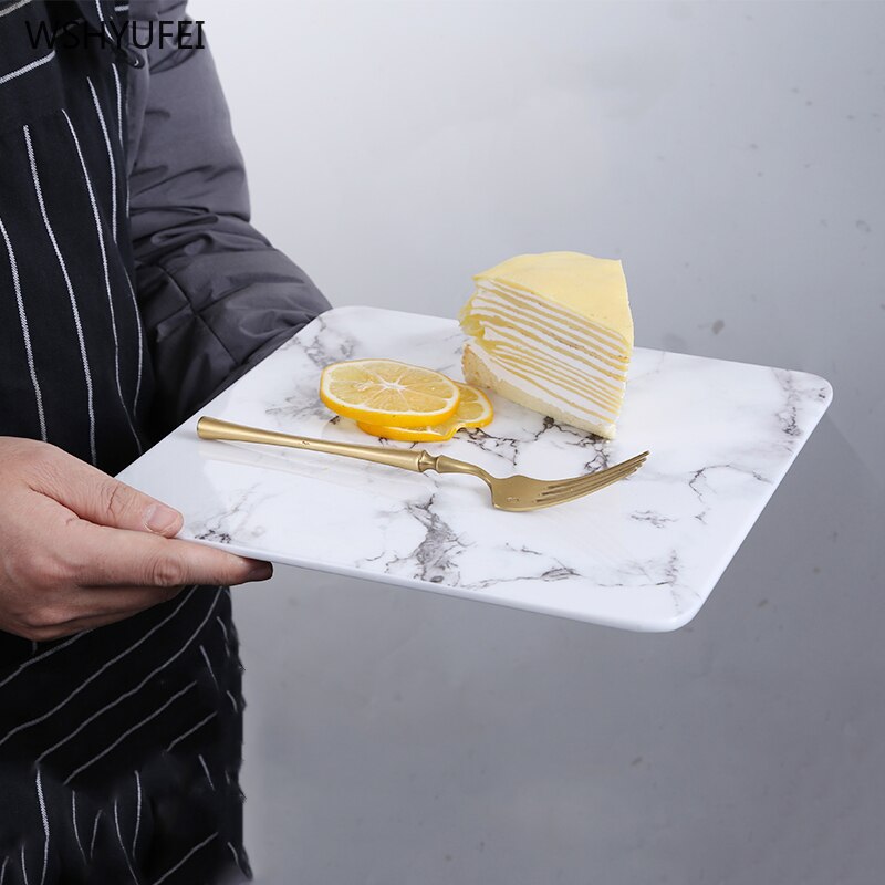 Marble Flat Plate Rectangular Sushi Spaghetti Steak Salad Container Pot Restaurant Japanese Cuisine Barbecue Kitchen