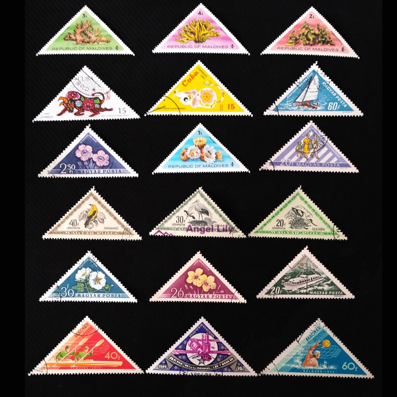 45-50 Stks/partij Tri-Hoek Vorm Alle Verschillende Uit Vele Landen Geen Herhaling Ongebruikte Postzegels Voor Verzamelen