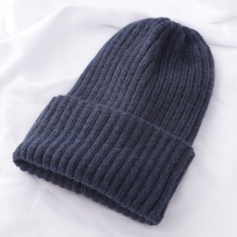 Kvinder vinter varm hue uld strik hue hatte kvinde hue behagelig bomulds kasket slouchy beanie hække kasket flere farver: Flåde -1