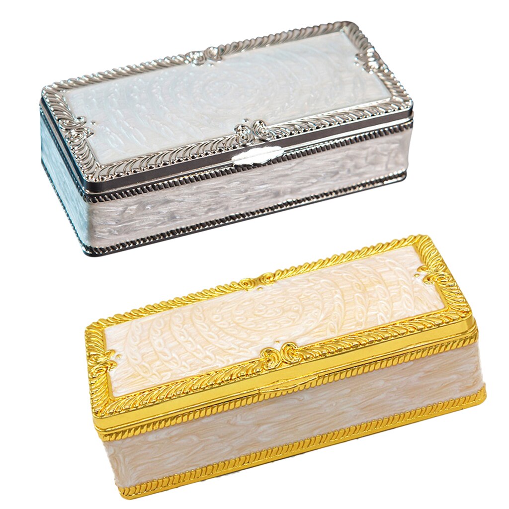 Retro Engraved Jewelry Storage Box Rectangle Trinkets Organizer Case Treasure Chest, Silver or Gold