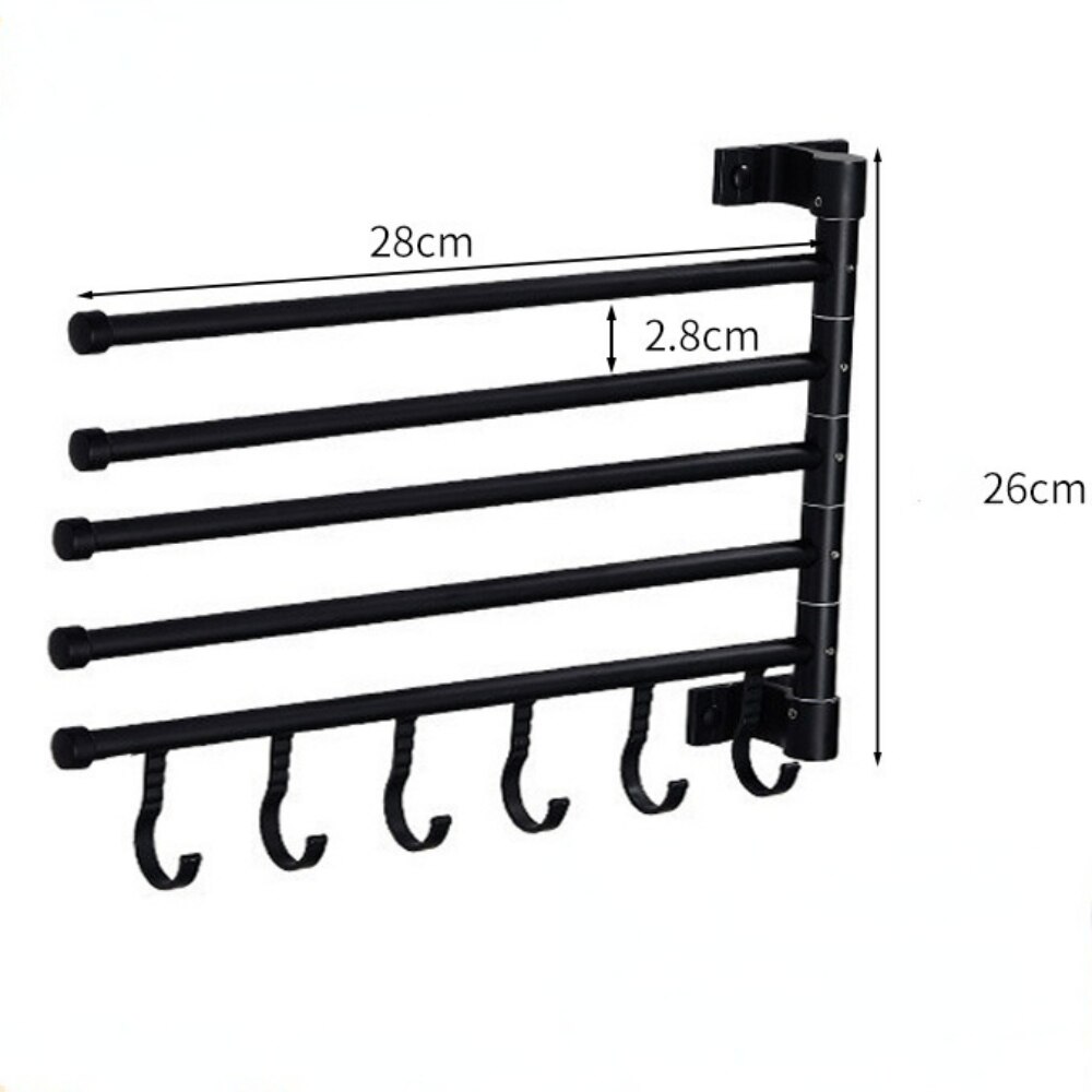 Toallero giratorio para baño, barra de toalla giratoria con soporte de carga fuerte, sin perforaciones, montada en la pared: 5 pole with hook