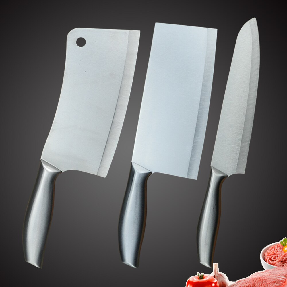 Stainless Steel Kitchen Knife Set 1-4PCS Chopping Cleaver Chef Knives Chicken Bone Scissor Cooking Tool Cutting Slicing Meat: 3PCS SET-A