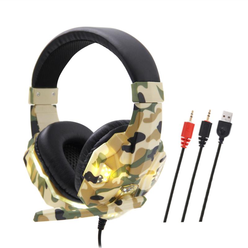 Gaming Headset Head-mounted Gaming Headset Stereo Bass Sound Headsets with Mic LED light for PS4 Computer PC Gamer: PC yellow