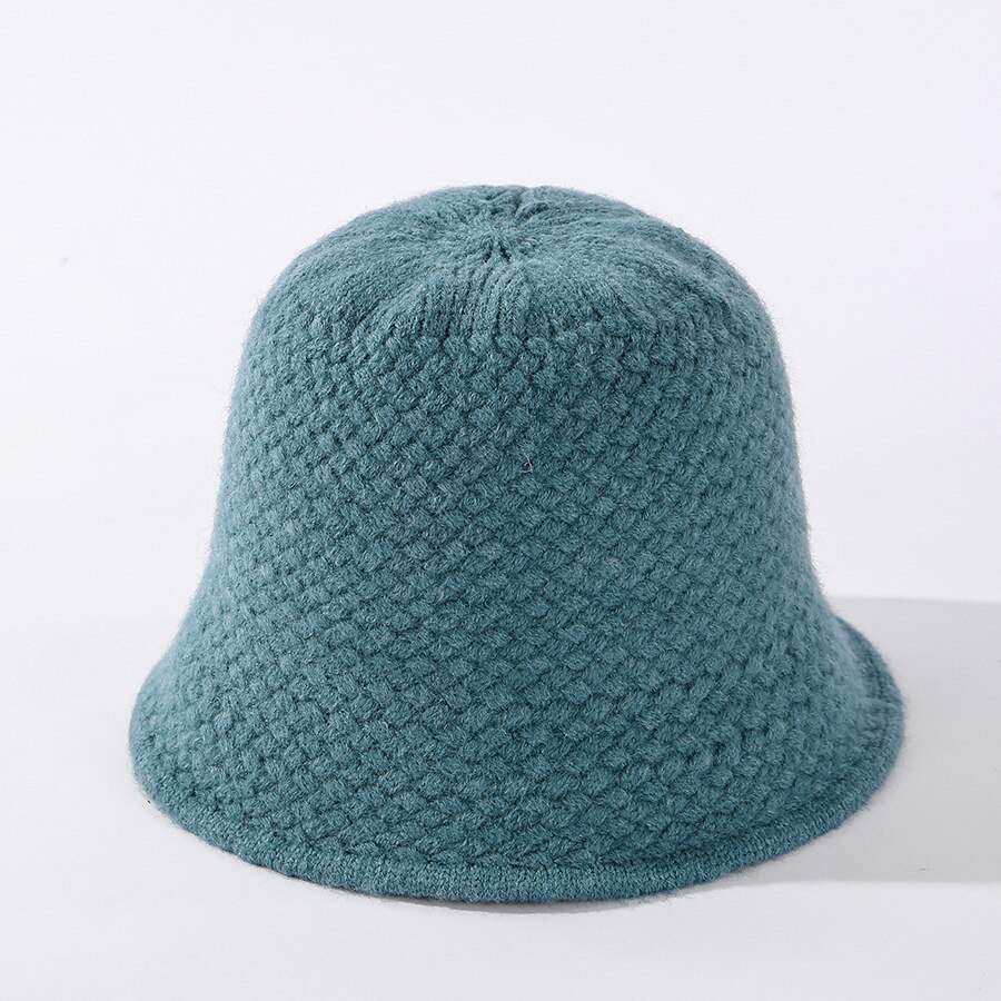 Cokk hue kvinders vinter uld strikke bøttehue vintage fiskerhue ensfarvet tyk varm vinterhue japan koreansk stil: Blå