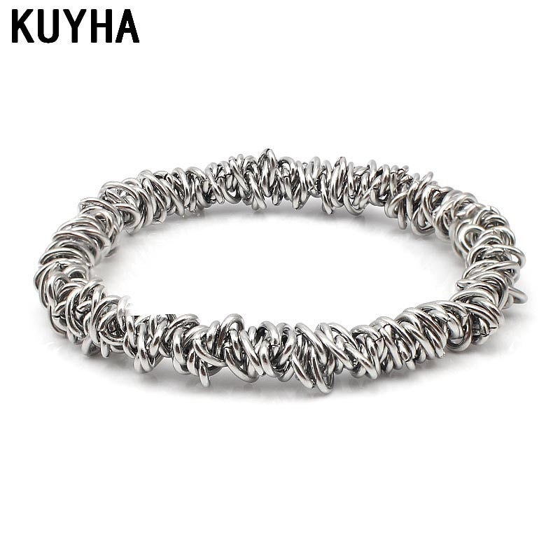 Making 316L stainless steel chain link silver metal charm stretch bracelet elastic stretchy bangle bracelets for women