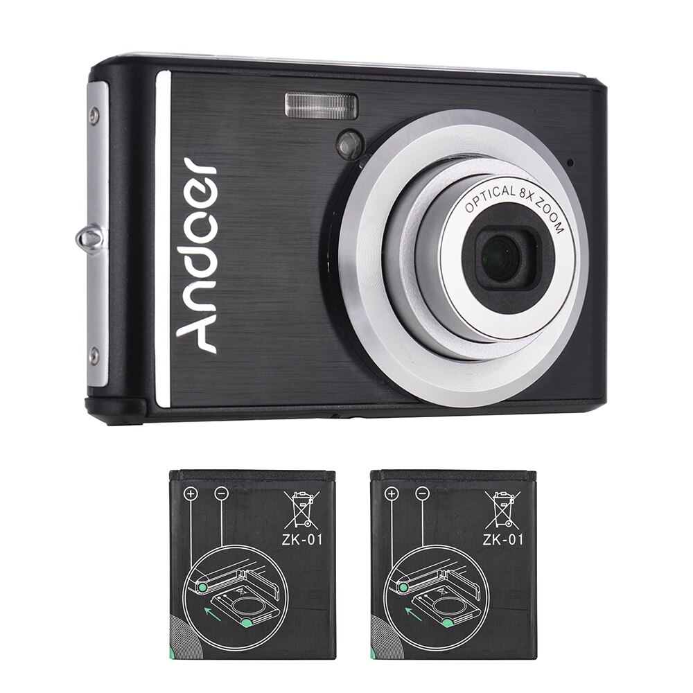 Andoer 20MP appareil photo numérique FHD caméscope vidéo avec 2 pièces Batteries rechargeables 8X Zoom optique Anti-secousse enfants de noël