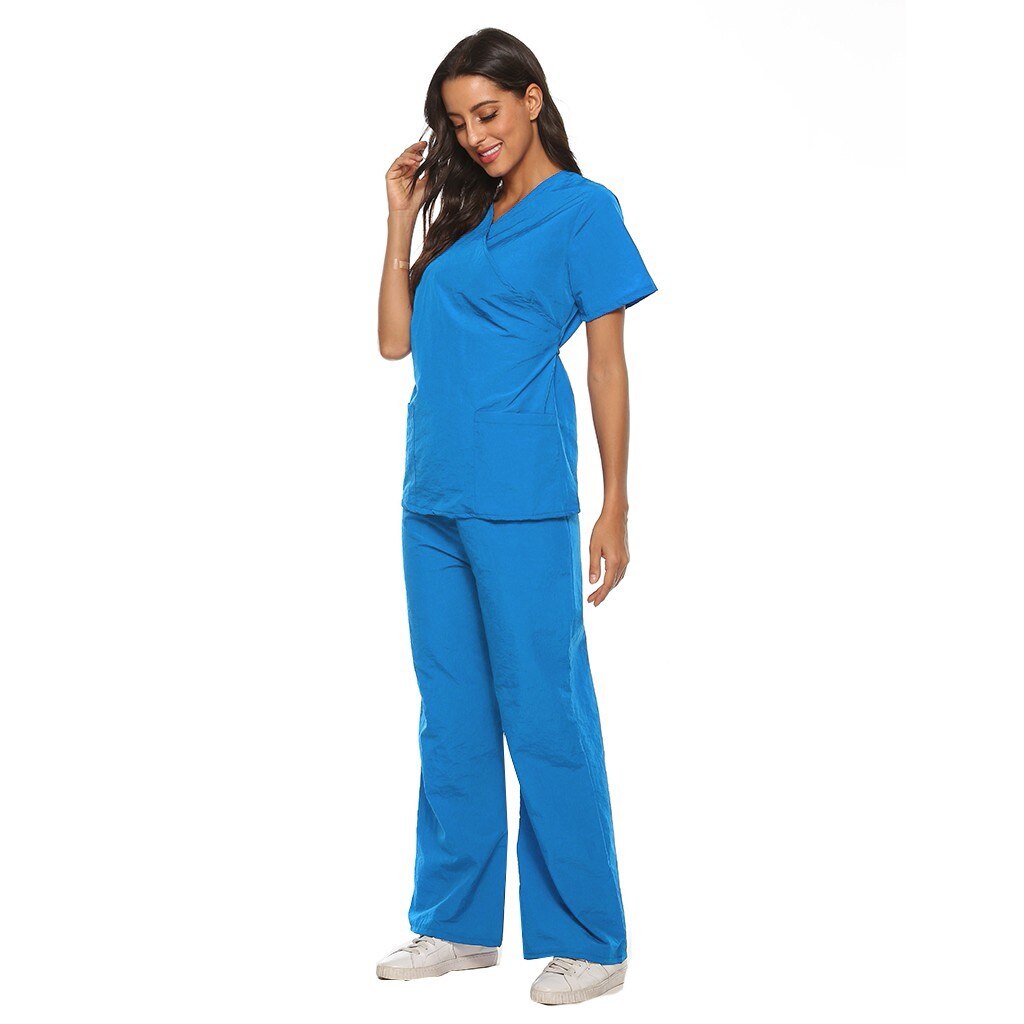 Frauen Labor Anzug Krankenschwester Uniformen Arbeit setzt Kurzarm V-ausschnitt Spitzen + Hosen Anzug Schönheit Salon Healthcare Peeling einstellen A50