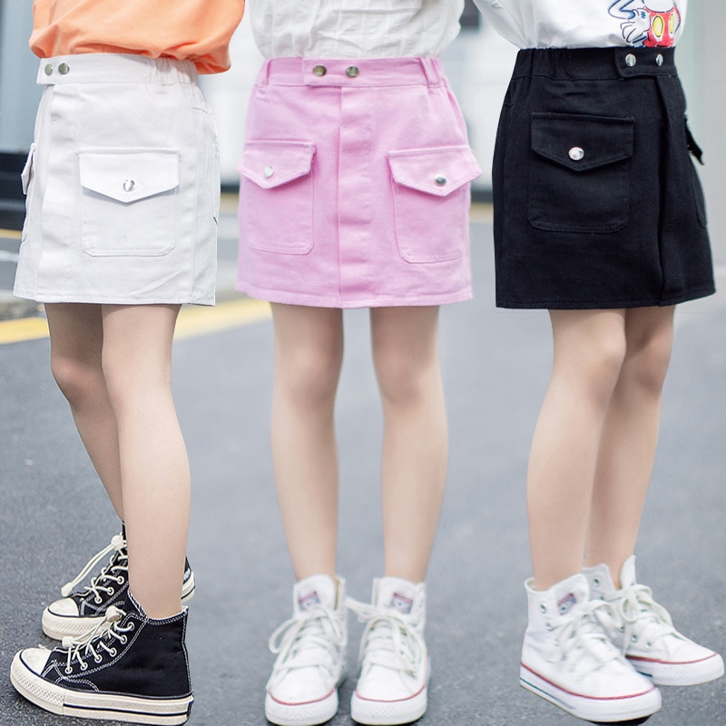 3 farver piger a-line nederdel børne denim kort nederdel sommer 3-12 år studerende enkel nederdel hip nederdel børnetøj