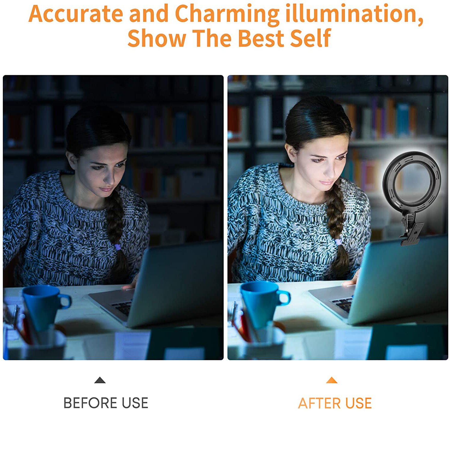 Video Conference Lighting Kit, Ring Light Clip on Laptop Monitor for Webcam Lighting, Remote Working, Reading, Study