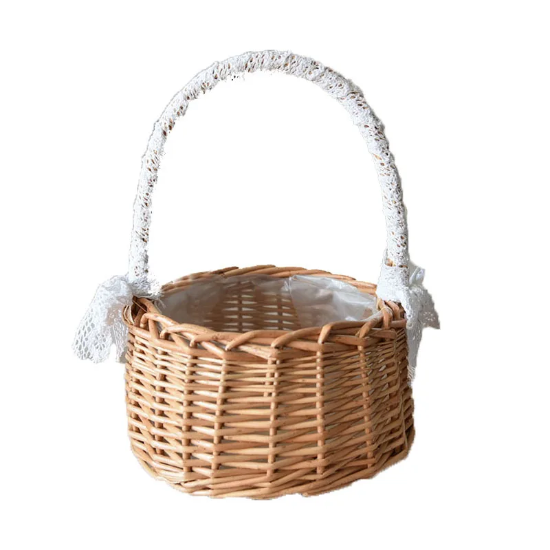 Cesta de flores tejida, cesta de almacenamiento de ratán, flor hecha a mano para niña, para el hogar, boda, baño, artículos de cocina: Negro