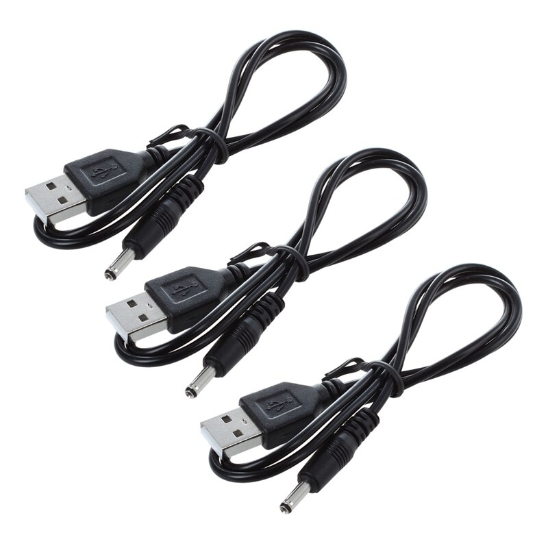 3 Pcs 3.5Mm X 1.3Mm Zwarte Usb-kabel Lead Charger Cord Voeding