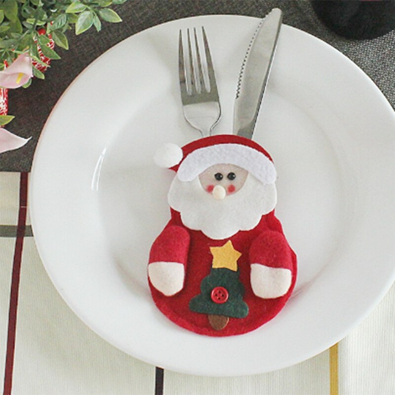 6 Stuks Kerst Bestek Zak Mes Vork Houder Diner Decoratie Bestek Cover Mes Vork Zak Kerstmis Nieuwjaar Xmas Servies of