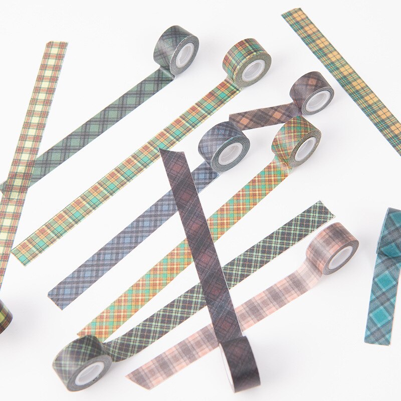 (12 stuks/partij) 12mm Vintage Mini Washi Tape Plaid Afplakband Kawaii Stickers voor DIY Scrapbooking
