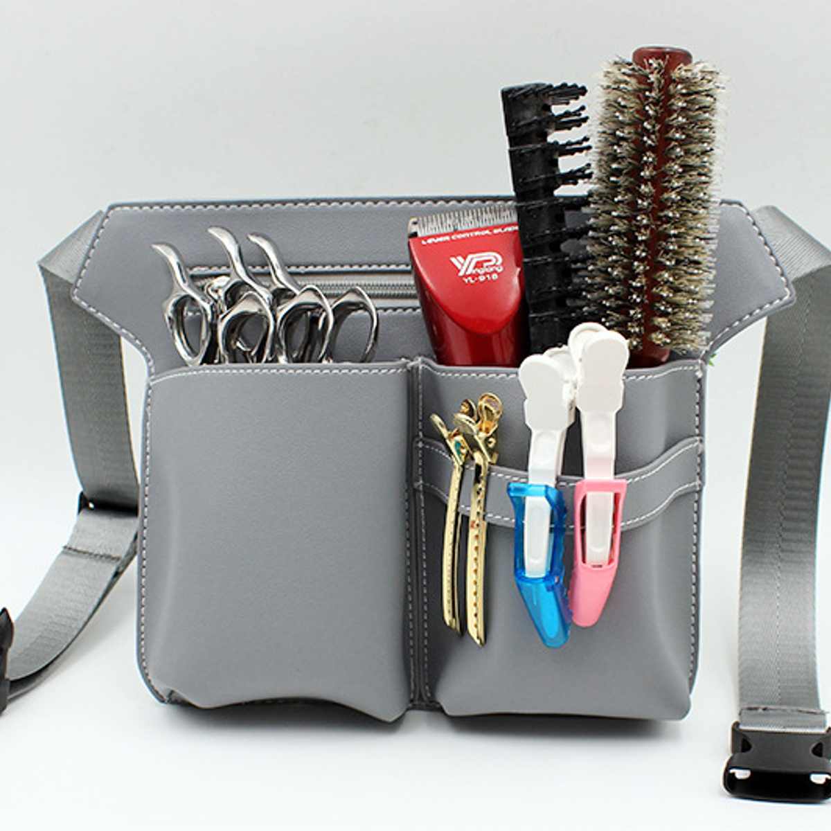 Haar Schaar Zak Clips Kam Case Kappers Kapper Haar Schaar Holster Pouch Holder Tool Salon Taille Verpakking Riem Pu Leer tas: Grijs