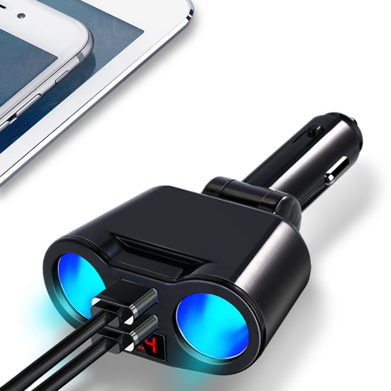 3 in 1 12V Auto Sigarettenaansteker Splitter Plug Dual USB Charger Spanning Stroom Monitor Voor iPhone Samsung tablet