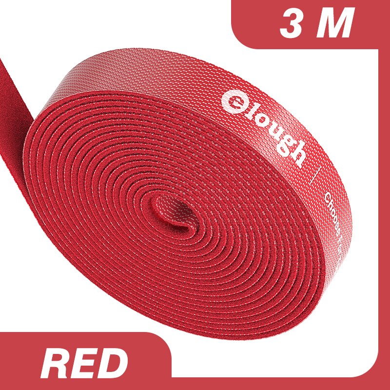 Elough Velcro Cable Organizer Self Adhesive Fastener Tape USB Cable Winder nylon Reusable Strong Hooks Loops Cable Tie Magic Tap: 3M Red