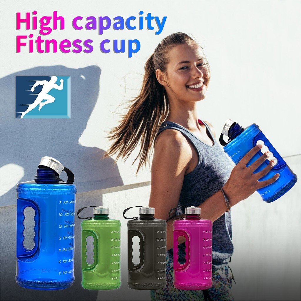 Gallon Water Fitness Workout Met Tijd Marker Drinken Grote 2.2l Grote Capaciteit Outdoor Fietsen Wandelen Vissen Draagbare Bottl