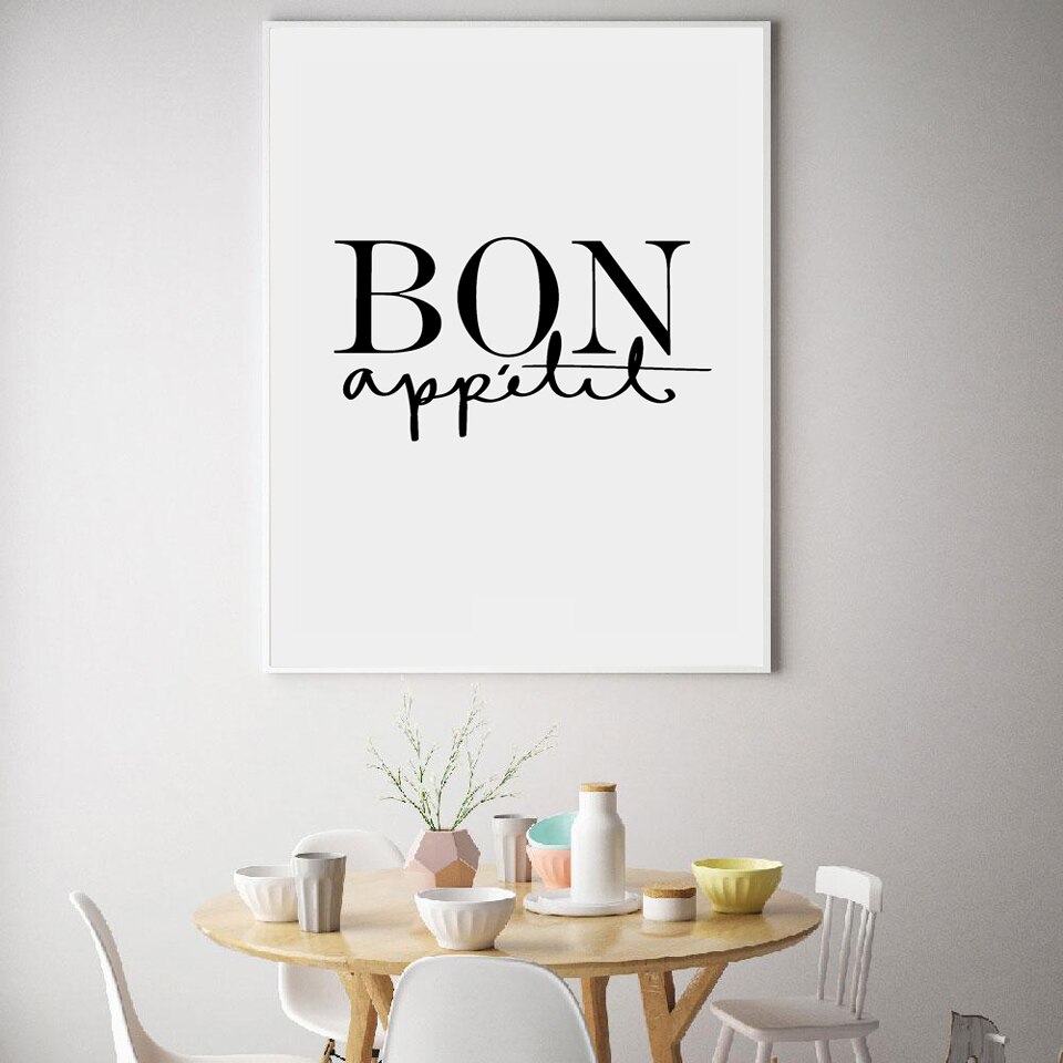Fransk køkken kunstindretning bon appetit plakater og udskrifter minimalisme kaffe guide vægbilleder til spisestue typografi plakat