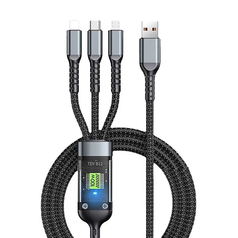 100W Fast Charging Cable Multi Charger Cable Nylon Braided Multiple USB Universal 3 In 1 Charging Cord Adapter With Type-C 120cm: Default Title