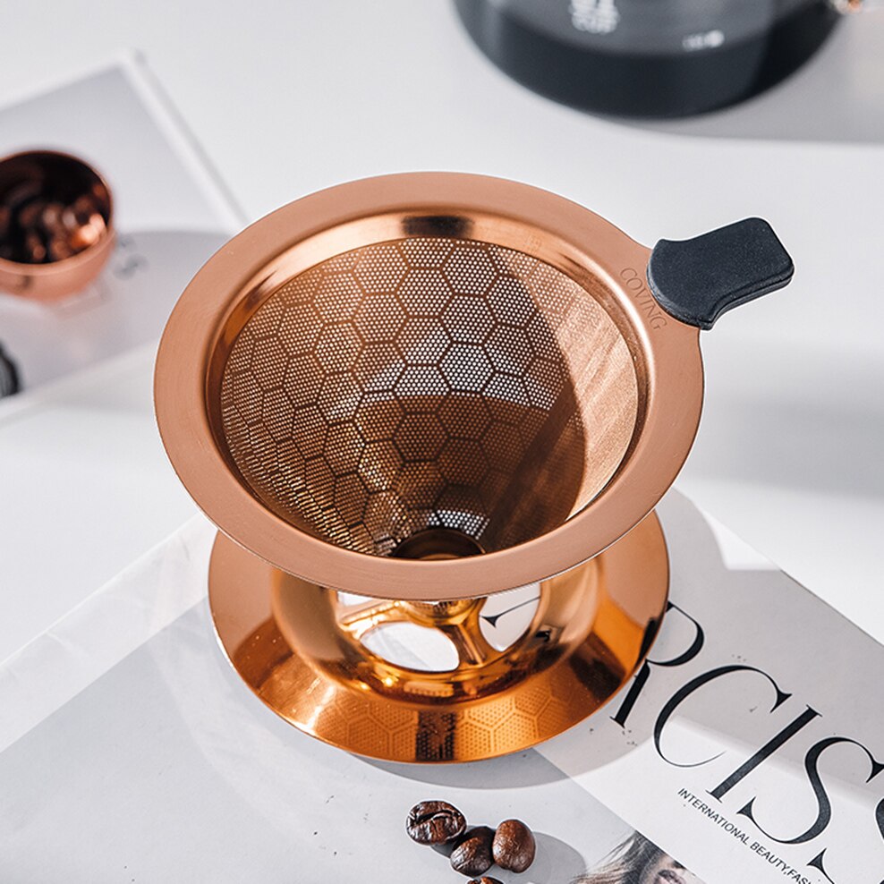 304 Stainless Steel Coffee Filter 600 Mesh Double-Layer Honeycomb Filter Bowl With Base Filter-Free Paper Coffee Strainer