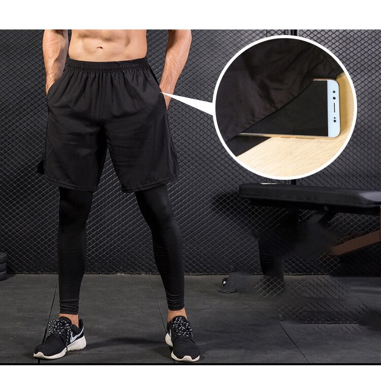 2 in 1 træningsbukser til mænd løbegymnastik kompressionsshorts leggings foret aktive tights bukser