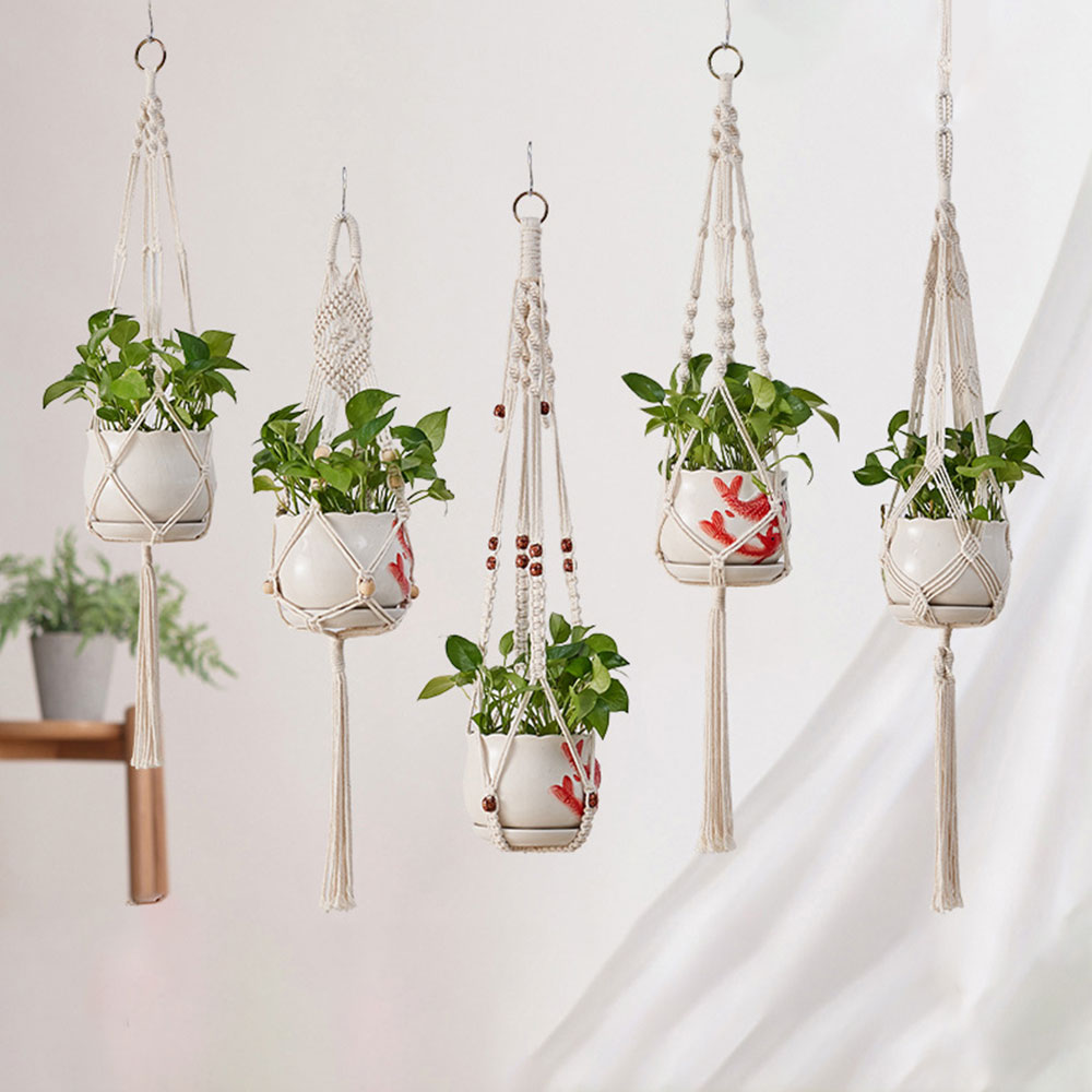 Handgemaakte macramé plantenhangers, bloempotten, balkonhangers, geknoopte hijstouwen, tuinbenodigdheden