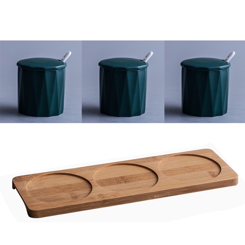 Keramische 3 Stks/set Kruiden Jar Suiker Peper Shaker Keuken Saus Potten Kruidenrek Organizer Opslag Fles Plank Zout Met Lepel: 3 Pics-JHGN-MT