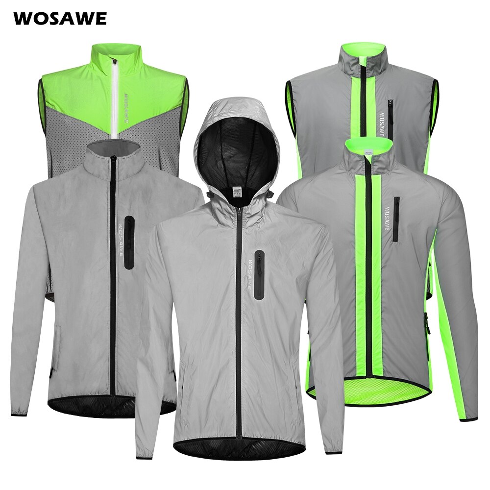 WOSAWE Full Reflective Cycling Jacket Men&#39;s Coat Spring Autumn Bicycle Windbreaker Bike Soft Windproof Waterproof Running Jacket