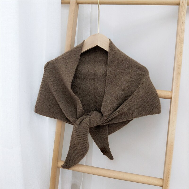 Women's Scarves Wool Knitted Triangle Scarf solid warm Autumn Winter Double-Sided Neckerchief wear Shawl wrap Neck Collar Scarf: Brown