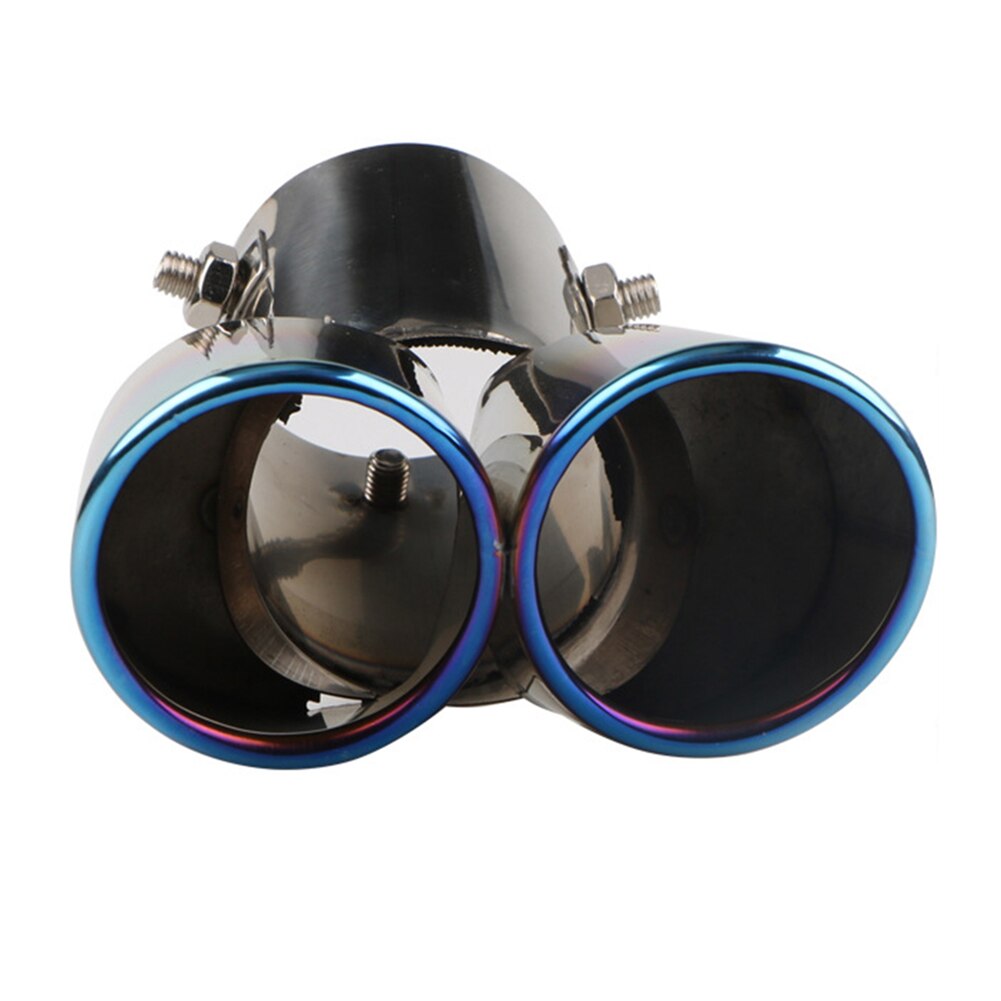 Burnt Blue Car Exhaust Tip 2 Outlet Slant Cut Stainless Steel Muffler Universal Easily Installation Personal Car Elements