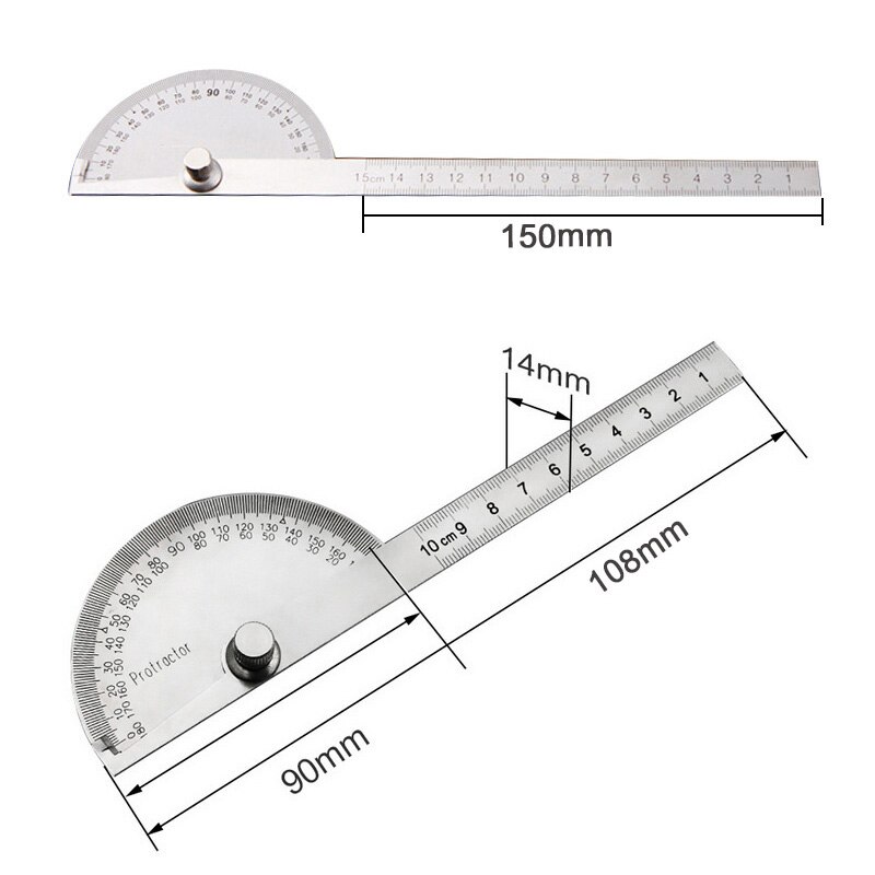 180 Graden Verstelbare Gradenboog Rvs Hoek Gauge Ronde Hoofd Schuifmaat Meten Heerser 0-150Mm Heerser Goniometer