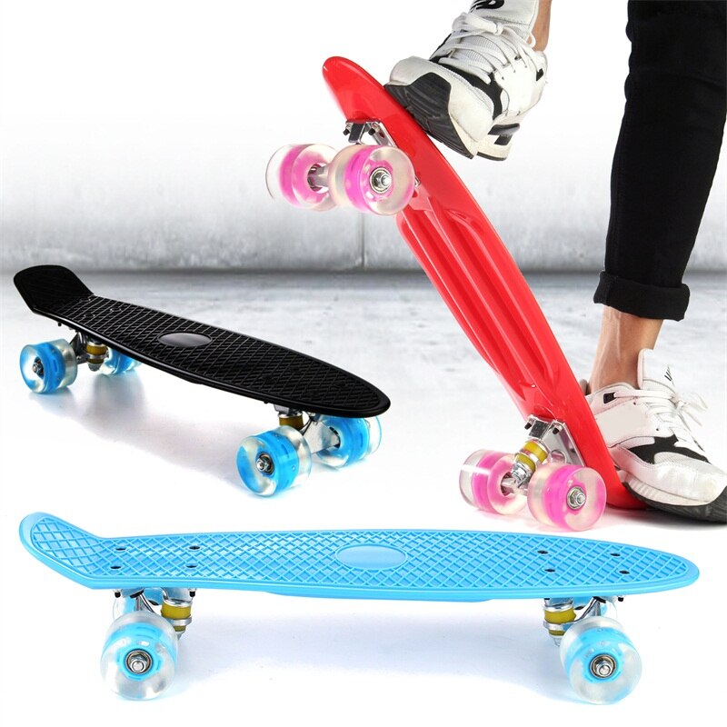 22 inches firehjulet mini longboard pastelfarve skateboard board skateboard med led blinkende hjul retro skateboard