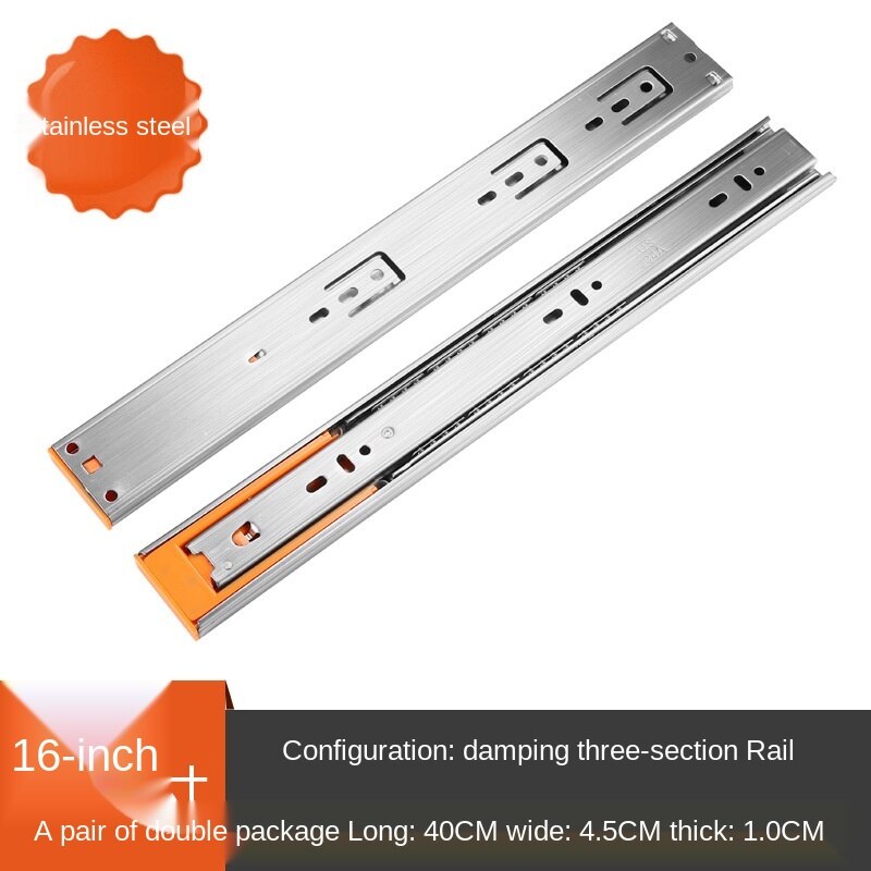 10&quot;-22&quot; Stainless Steel Drawer Slides Soft Close Drawer Track Rail Sliding Three-Section Cabinet Slides Furniture Hardware WF: 16 inch