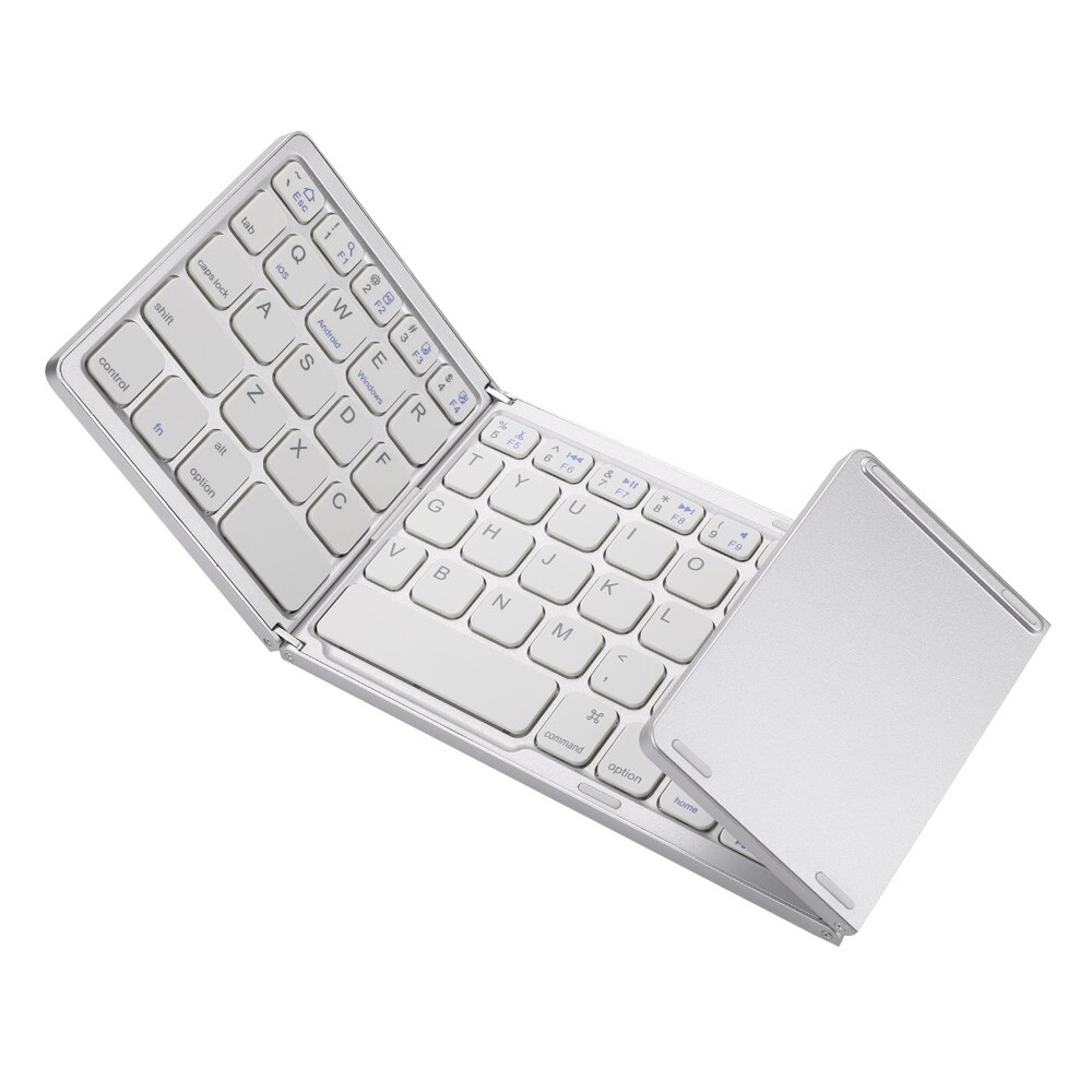 Portable Folding Bluetooth Mini Keyboard Foldable Wireless Klavye Touchpad Russian En Keypad for IOS/Android/Windows ipad Tablet: Three fold white