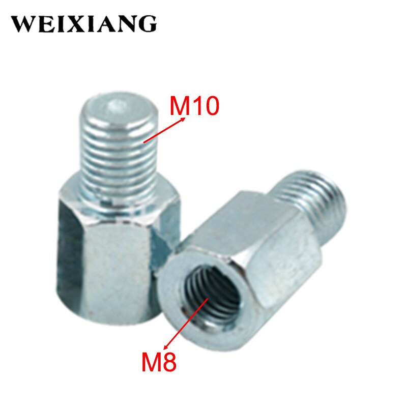 Reductor de Rosca M10 M8, convertidor de espejo retrovisor de motocicleta, adaptador de tornillo de conversión, rosca cromada, paquete de 2