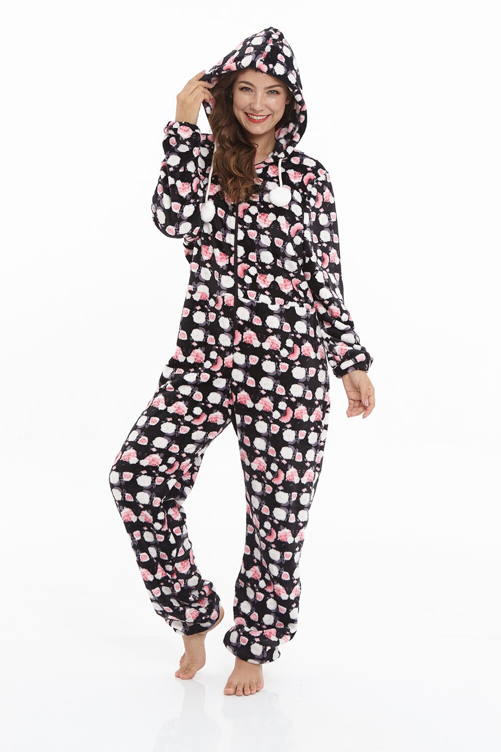 Mode Afdrukken Hooded Flanel Lange Mouw Pijama Mujer Vrouwen Pyjama Onesies Romper Jumpsuit Voor Vrouwen