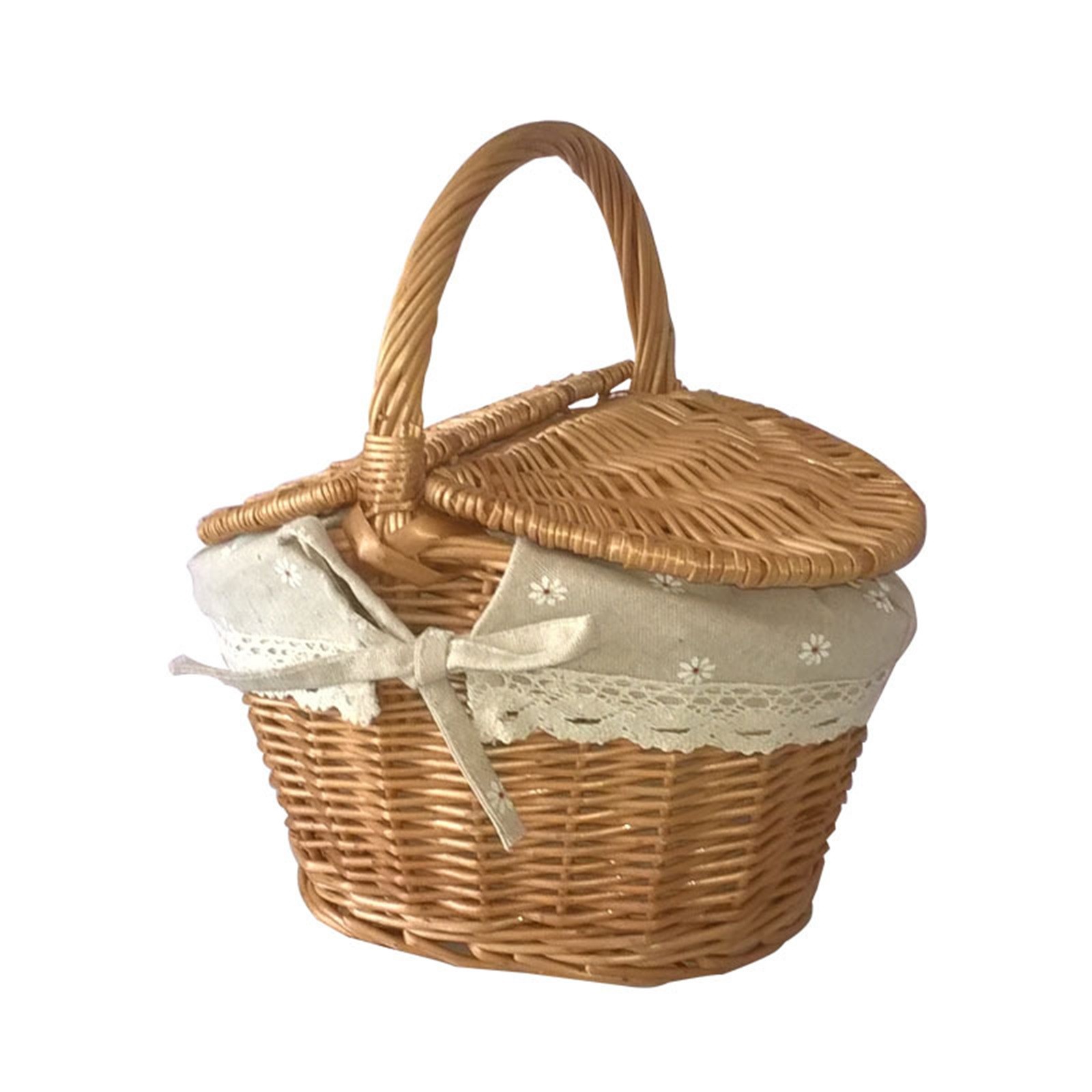 Wicker Picnic Basket With Lid And Handle,Sturdy Handmade wicker storage baskets Large Capacity Outdoor Camping basket: Default Title