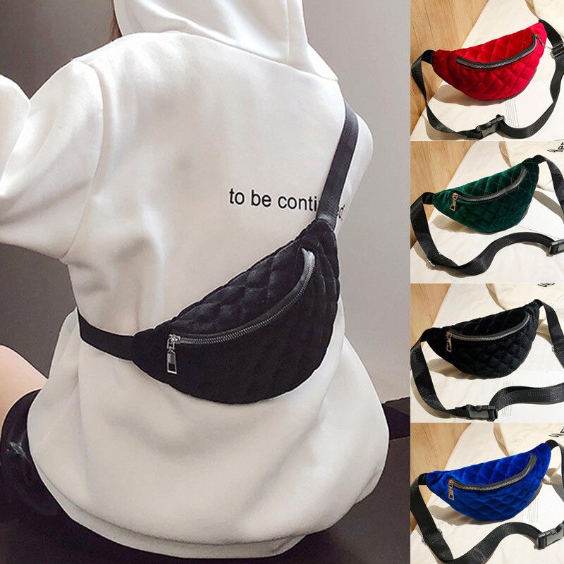 neue Stil Frauen Bum Tasche Fanny Pack Taille Gürtel Beg Telefon Fall Gürtel Geld Geldbörse Nieten Tasche Flanell Solide dame Zipper Tragbare