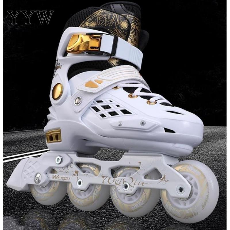 Patines de patinaje para niñas y adolescentes, 4 ruedas, 1 fila, deportes al aire libre, Flash,: white gold / 38-41