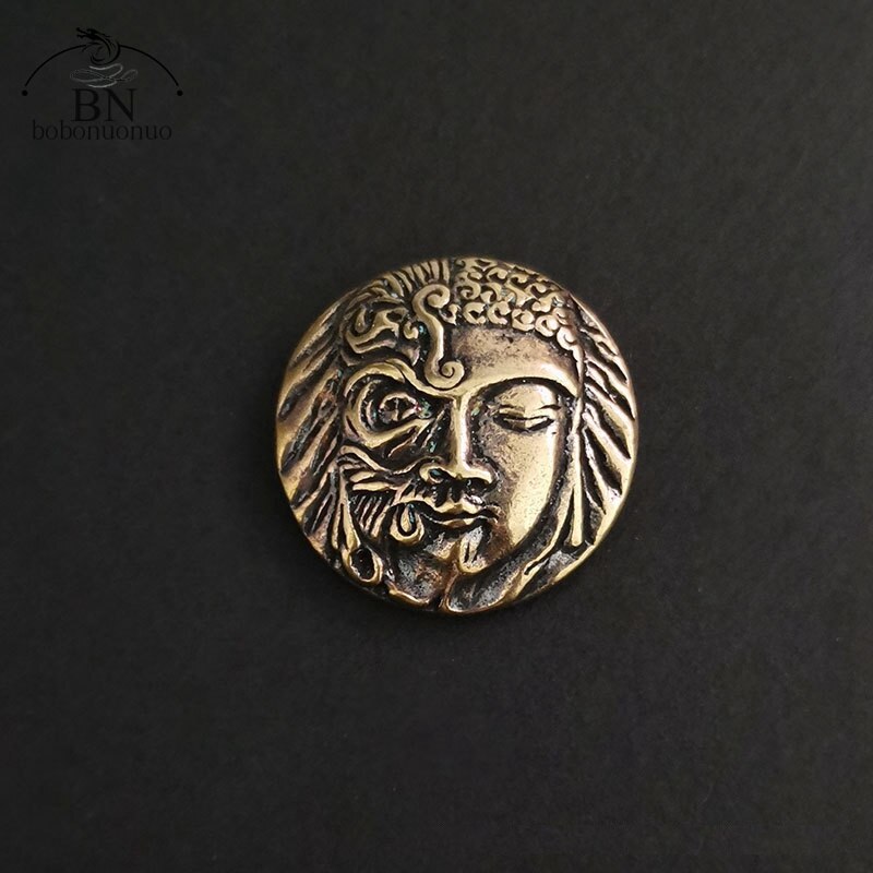 Bouddha visage en colère dieu gardien du bouddhisme, vis en laiton bouton Rivet bricolage sac en cuir portefeuille chaîne vêtement décoration boucles rétro: Purple brass