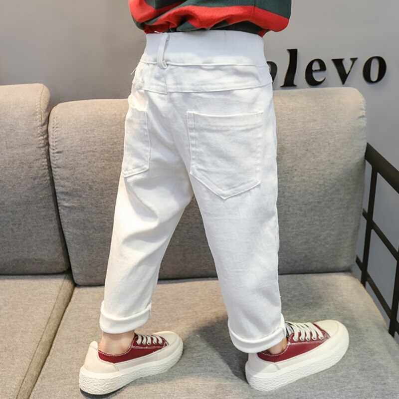 Frühling Herbst Baby Mädchen Zerrissene Jeans freundlicher Schlauch freundlicher Gebrochen See Hosen Weiß Farbe Mädchen Elastische Taille Denim Hosen