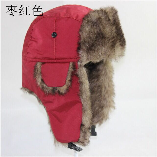 Brand Unisex Trapper Bomber Warm Russian Trooper EAR FLAPS Winter Ski Hat Men Women Cap Bomber Hats: Red